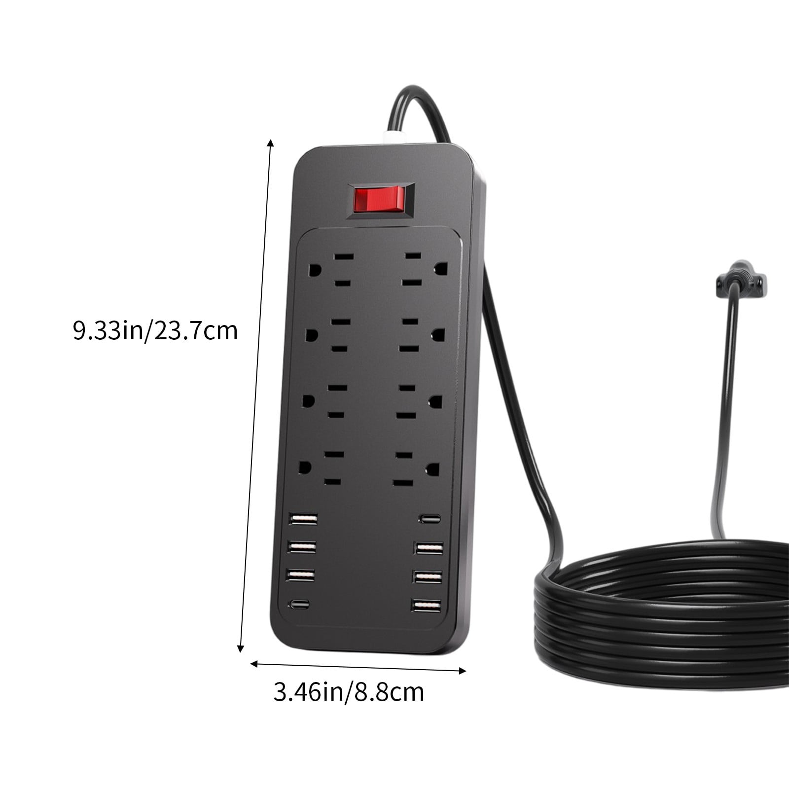 YUNAFFT US Standard 2500W Power Strip Household Extension Board Socket With Control Buttons 8 Socket 6 USB Ports 2 Type-C Ports Plug Board