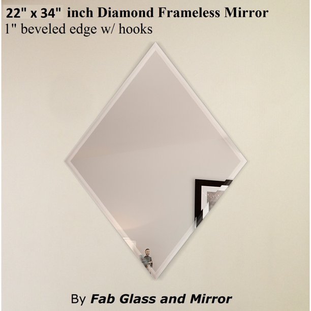 22" X 34" Inch Diamond Frameless Wall Mirror 1" Beveled Edge W/ 2 Hooks