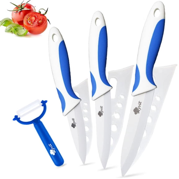 3-Piece Small Paring Knife Set with Ceramic Blade amd Blade Guards - Stain Resistant Fruit Vegetables Cooking Tool