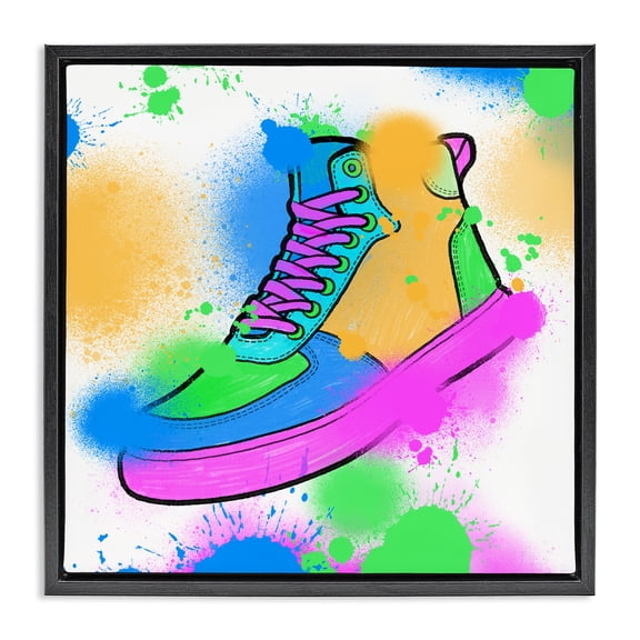 Stupell Industries Eclectic Splattered Cool Sneakers Black Floating Frame Canvas Art, 18 x 18, by Marcus Prime