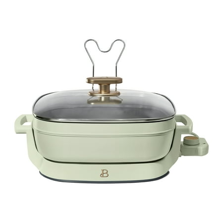 Beautiful 5 in 1 Electric Skillet - Expandable up to 7 qt with Glass Lid  Sage Green by Drew Barrymore
