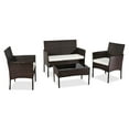 thumbnail image 2 of 4 Piece Wicker Patio Set, Upgrade Outdoor Patio Furniture Set with Wicker Chairs, Glass Dining Table, Loveseat Sofa, Modern PE Rattan Conversation Set with Cushions for Yard, Porch, Pool, L4003, 2 of 9