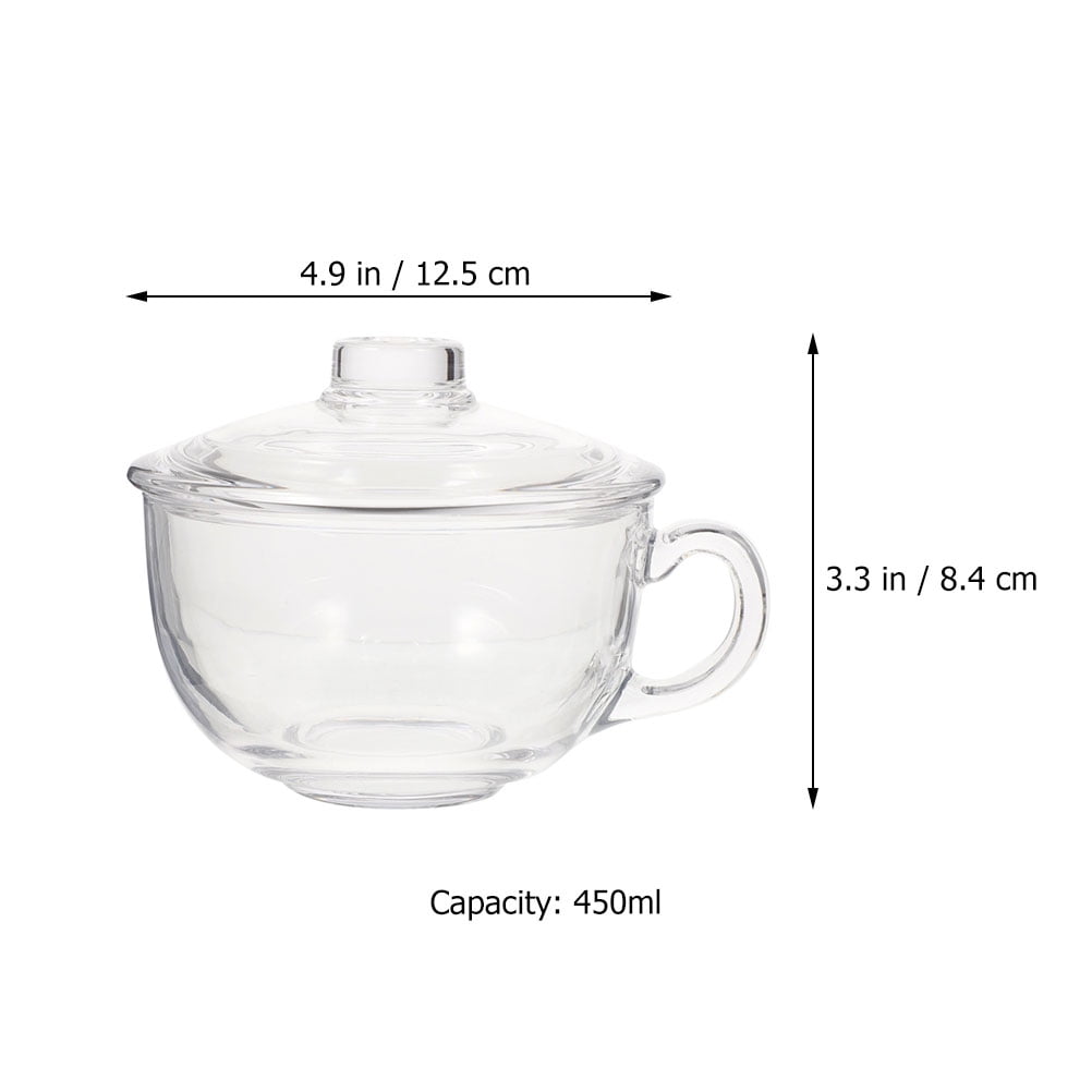  Clear Soup Bowls with Handle and Glass Lid 600ml 20OZ,  Microwave Round Cereal Mug Mixing Bowl 4 Cup, Insulated Oatmeal Bowl for  Breakfast Rice Salad Fruit Yogurt ,1 Pack: Home 