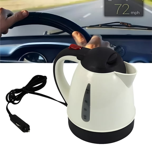 HIBIBUD Portable Car Electric Kettle Road Trip Travel 12V 1000ml Travel Heating Water Bottle For Tea Coffee Making Auto Shut Off