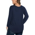 thumbnail image 3 of JYLFC Women Plus Size Long Sleeve T Shirts Criss Cross Neck Blouse, Navy Blue 4XL, 3 of 4