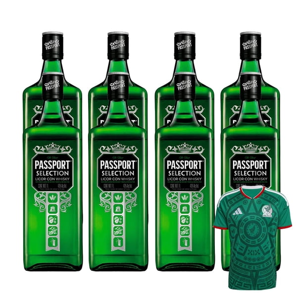 8 Licor Con Whisky Passport Selection 700 ml + Jersey Verde