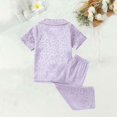 thumbnail image 3 of larppty Silk Pajamas for Girls 2 Piece Short Sleeve Button Down Pjs Soft Smooth Sleepwear Set (6-7 Years,Purple), 3 of 4