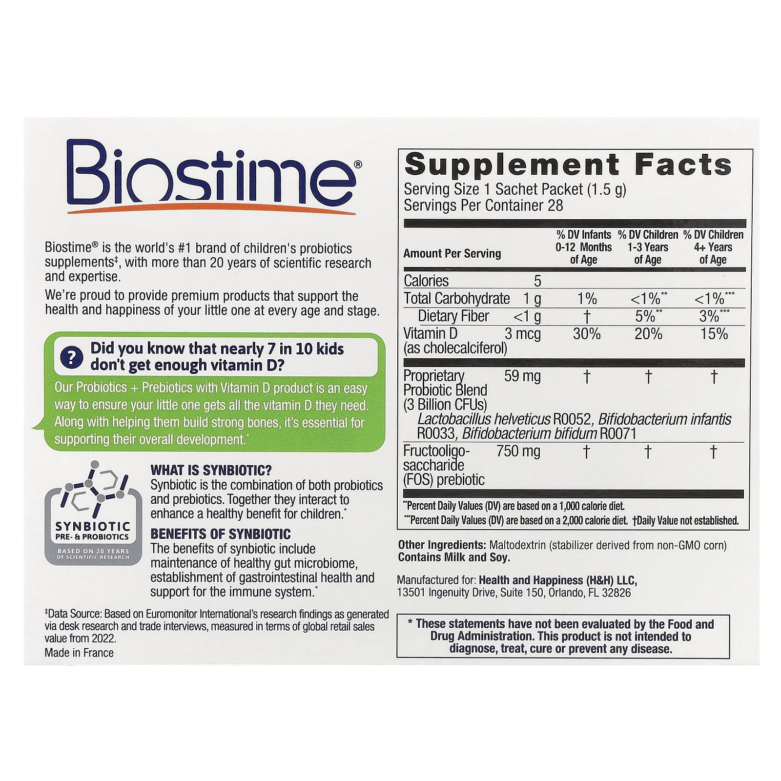 Biostime Baby & Kids, Daily Probiotics + Prebiotics, Newborn to 6 Years, Flavorless, 28 Sachet Packets, 0.05 oz (1.5 g) Each
