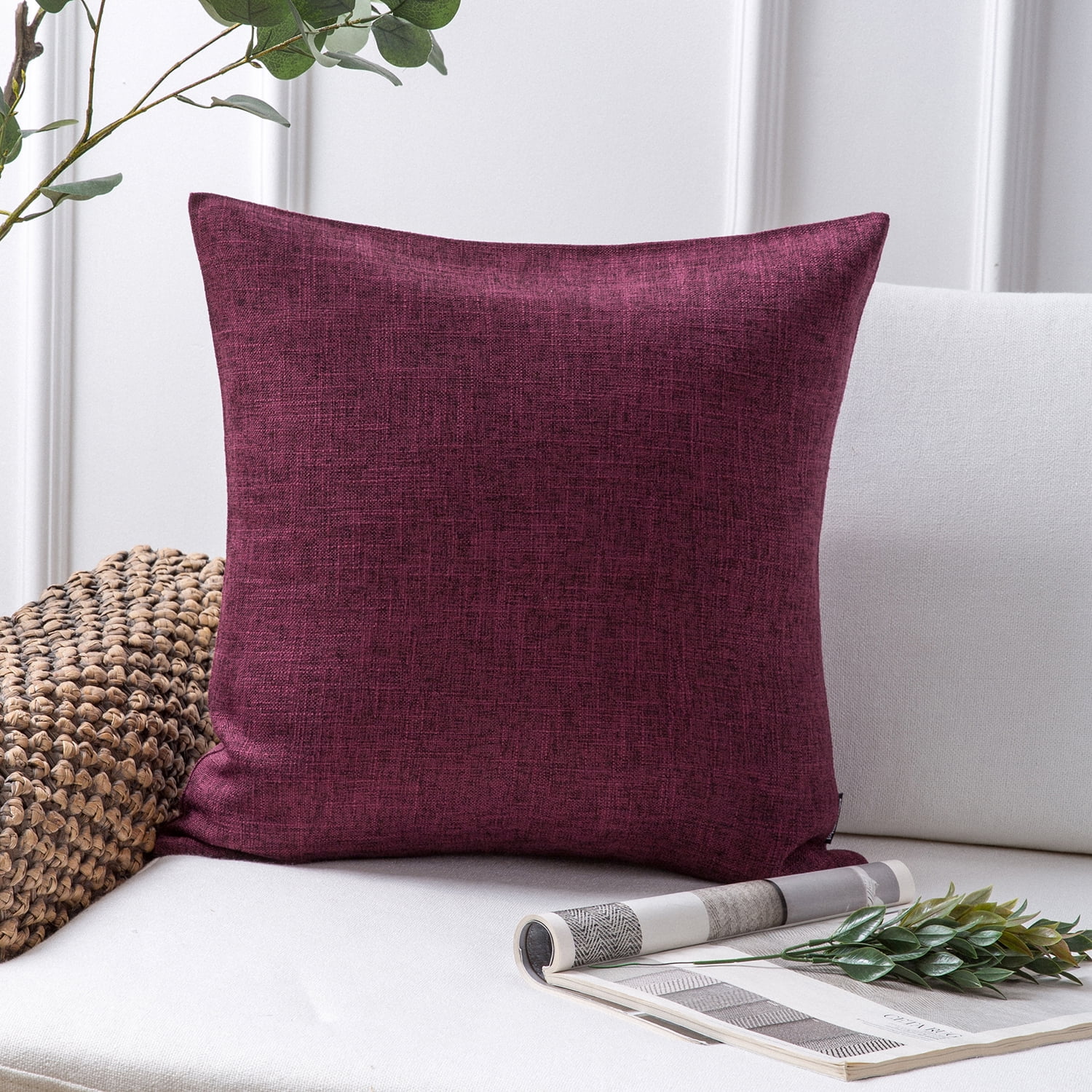 Phantoscope Linen-Look Decorative Throw Pillows with Inserts, 22 x 22 in, Dark Purple, 2 Pack