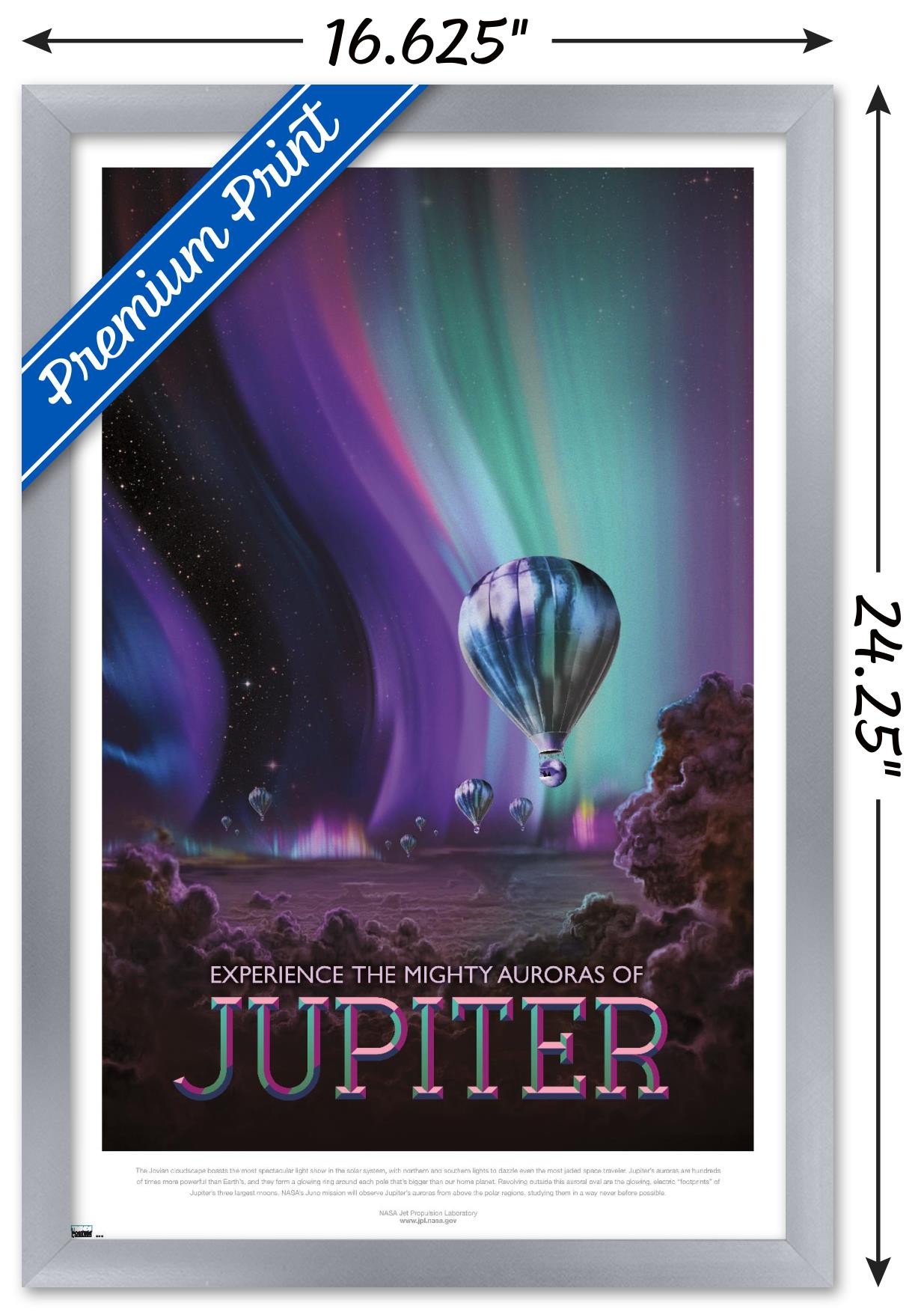 NASA - Jupiter Travel Poster Wall Poster, 14.725" x 22.375" Framed