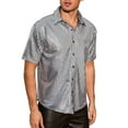 thumbnail image 5 of INSPIRE CHIC Shirts for Men's Button Down Short Sleeve Nightclub Prom Shiny Party 70s Disco Shirt XL Silver, 5 of 5