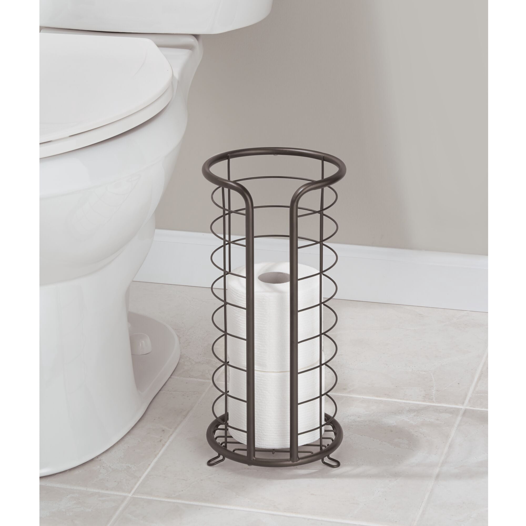 mDesign Metal Toilet Paper Holder Stand, Freestanding 3 Roll Reserve, Bronze