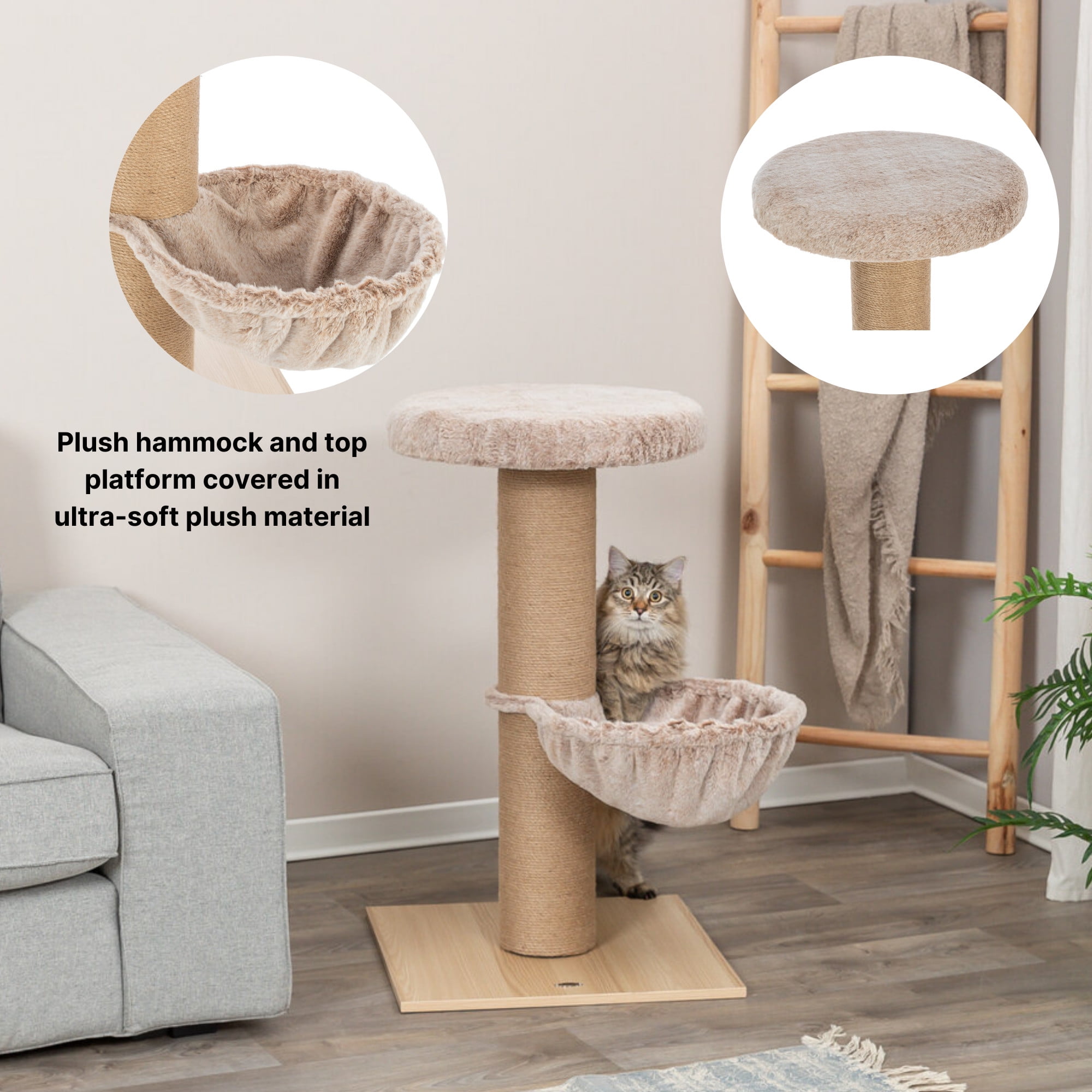 TRIXIE Mauricio Sisal & Plush 33" Cat Tree with Sisal Scratching Post, Perch & Hammock, Beige