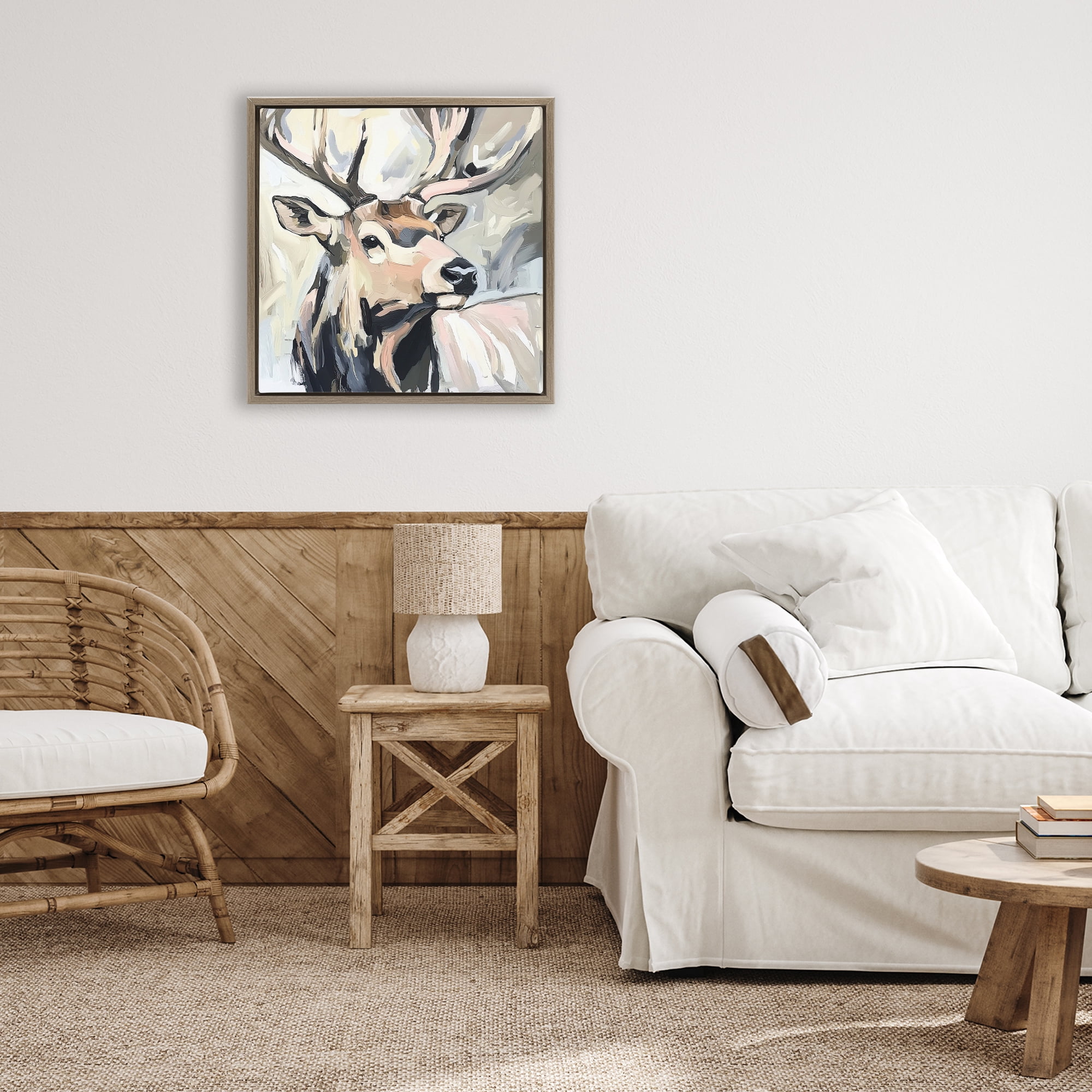 Stupell Industries Neutral Bull Elk Portrait Brown Framed Floater Canvas Wall Art, design by Tina LeCour