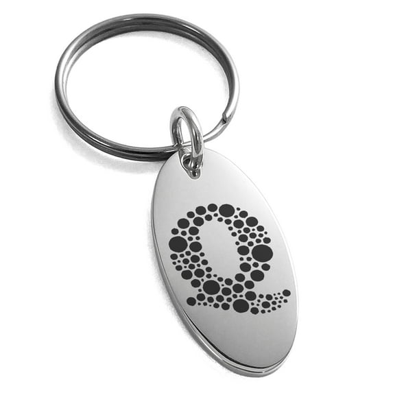 Stainless Steel Letter Q Initial Dotted Monogram Engraved Small Oval Charm Keychain Keyring