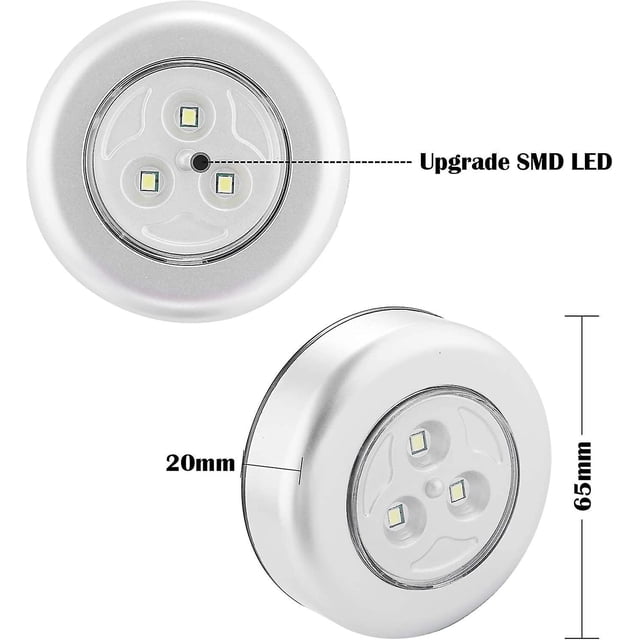 luces de empuje a batería súper brillantes mejoradas, luz táctil inalámbrica adhesiva potente, lámpara de noche táctil a batería