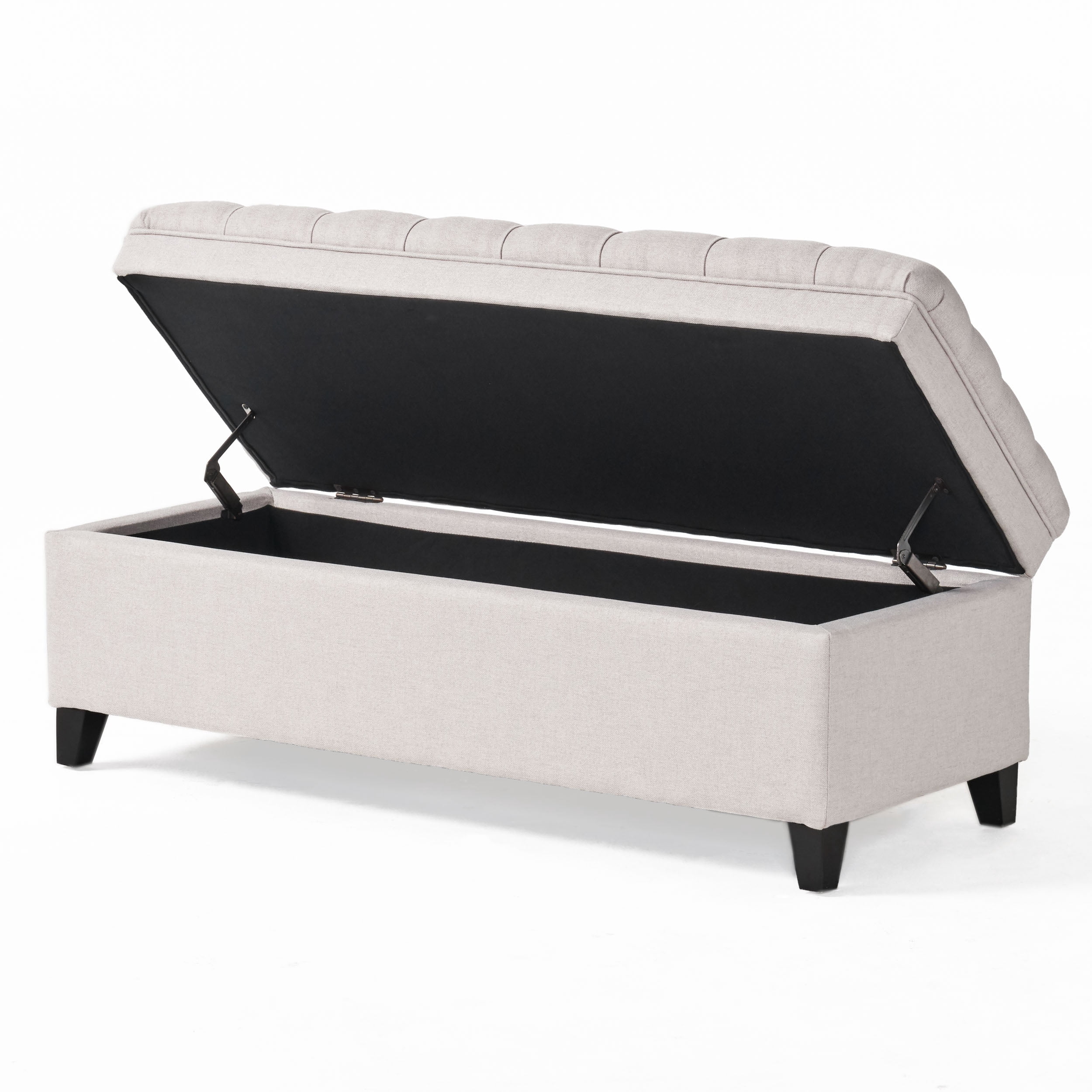 GDF Studio Heathbrooke Contemporary Tufted Storage Ottoman, Light Gray and Dark Brown