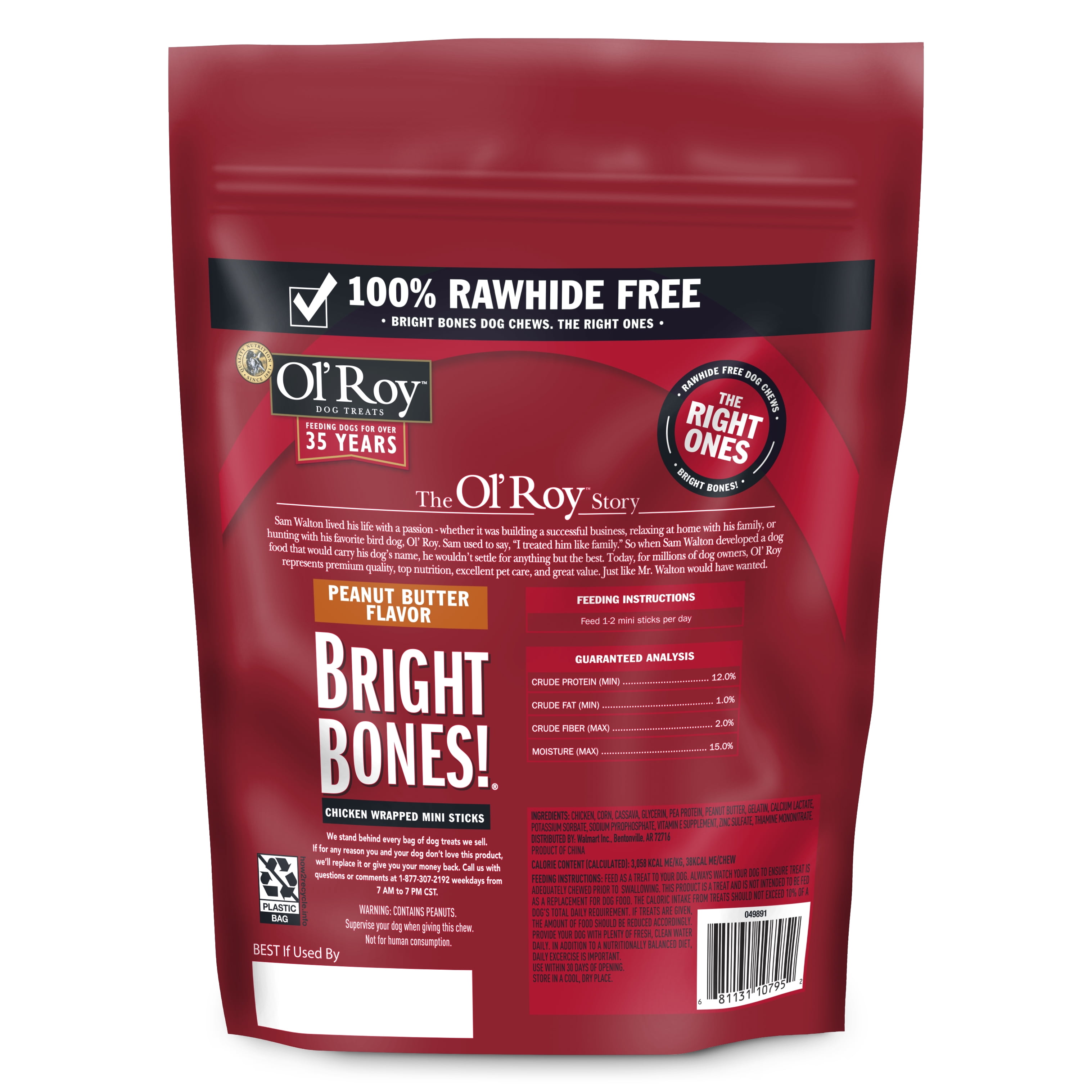 Ol Roy Bright Bones Chicken Wrapped Mini Stick Dog Treats Peanut Butter Flavor 8.8 oz