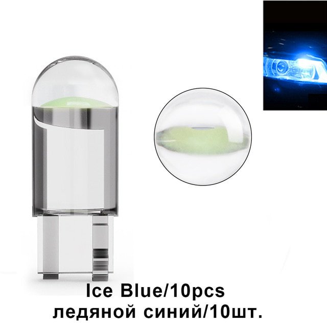 10pcs w5w 194 t10 Carcasa De Vidrio cob led Bombilla De Coche 6000k Blanco Verde Azul Rojo Cuña Placa De Matrícula Lámpara De Domo