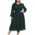 thumbnail image 2 of QUINDOS Summer Dresses for Women A-Line Party Crew Neck Long Sleeve Plus Size Dresses Flowy Solid Color Mesh Midi Long Dresses for Women, 2 of 6