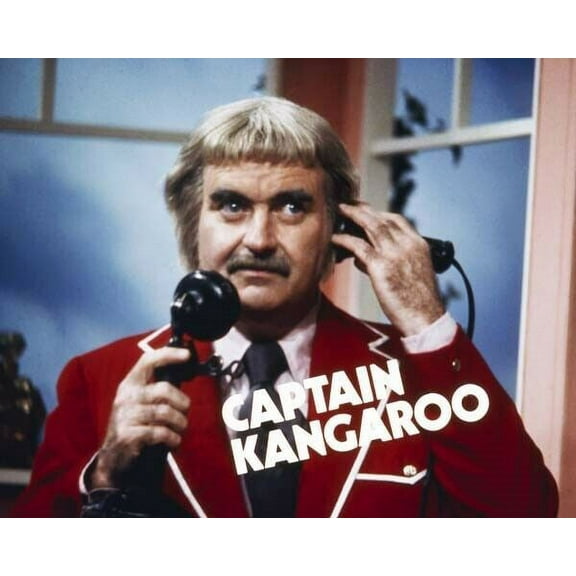 Captain Kangaroo Bob Keeshan in red jacket holding telephone 8x10 inch photo