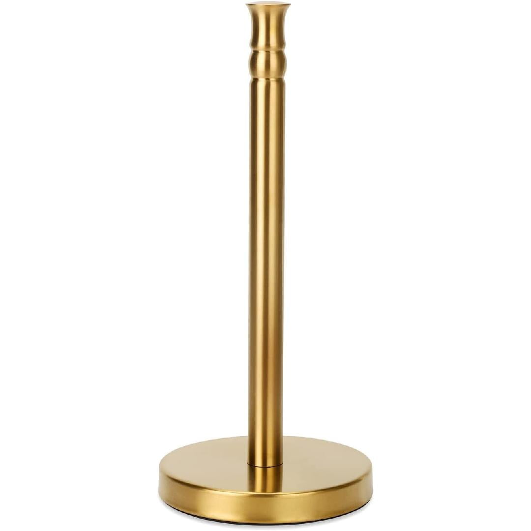Gold Paper Towel Holder Stand Countertop with Heavy Weighted Stainless