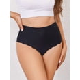 thumbnail image 3 of Women No Show High Waisted Panties Tagless Wave Edge Full Coverage Ladies Briefs Black XL, 3 of 8
