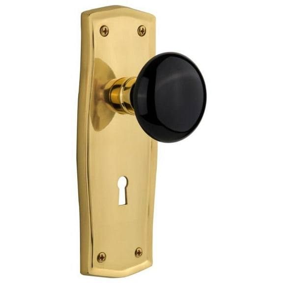 Nostalgic Warehouse Prablk_Prv_234_Kh Black Porcelain Solid Brass Privacy Door Knob Set -