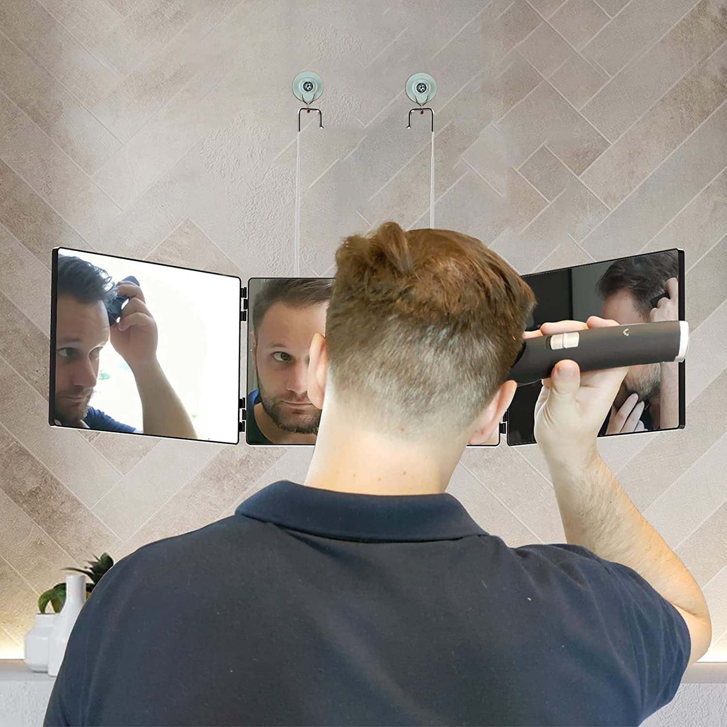 3 Way Trifold mirror Self Cut Mirror with Adjustable Telescoping Hooks on  OnBuy