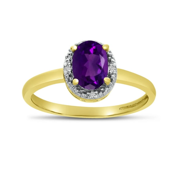 10k Yellow Gold Oval Amethyst And Diamond Ring