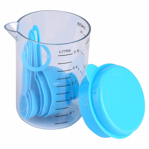 Bewildely Juego de 7 tazas medidoras con cucharas, utensilios de cocina suficientes, cucharas para el hogar, accesorios lavables para hornear, panadería Cocina y Comedor Azul Bewildely JJ14807-01B