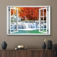 thumbnail image 2 of wall26 Canvas Print Wall Art Window View Autumn Orange Leaf Waterfall Rapid Lake Wilderness Nature Photography Realism Scenic Landscape Colorful Multicolor for Living Room, Bedroom, Office - 12", 2 of 5