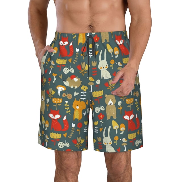 Fotbe Cute Animal Forest Trajes de Baño Estampados para Hombre, Shorts de Verano de Secado Rápido, Ropa de Playa, Bañadores-Medium