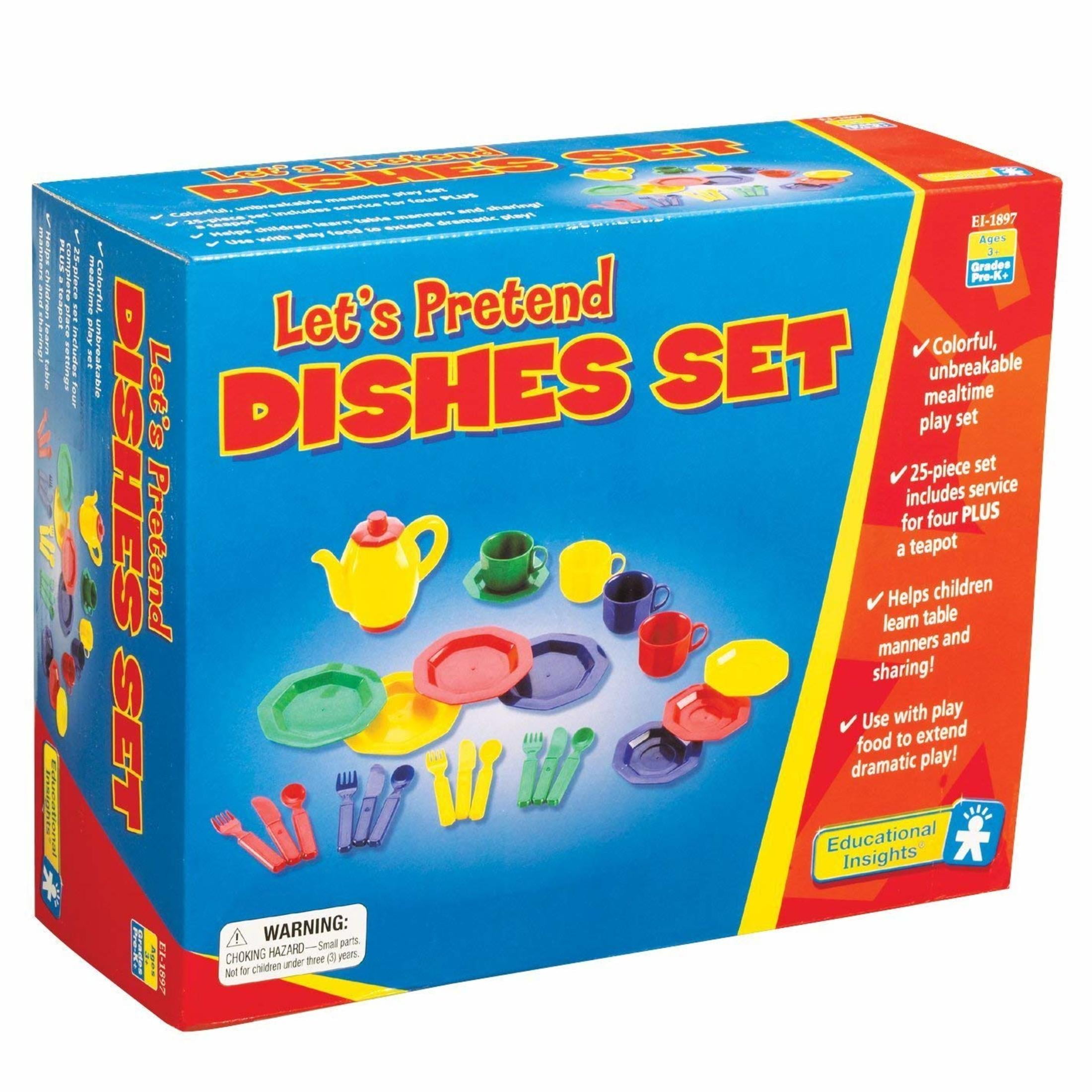 Educational Insights Dishes Set, Pretend Play Toddler Kitchen, Set of 25 Dishes, Preschool Toy Ages 3+