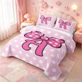 thumbnail image 3 of meiyoeat Pink Polka Dot Bow Monogram A Bed Spread Queen For Girls,Cute Initial Design Queen Coverlet Set,3pcs,1 Quilt and 2 Pillowcases, 3 of 7