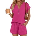 thumbnail image 2 of Womens Short Sets 2 Piece Outfits Summer Vacation Outfits for Women Lounge Set Shorts Casual Travel Set for Beach and Errands Pink XL, 2 of 7