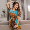 thumbnail image 3 of Honeii Cute Cow Sunflowers Art Print Women's Loose Short Sleeve Nightgown, Soft Cotton Sleepwear, Comfy Loose Fit Pajama Dress for Sleep and Lounge, 3 of 6