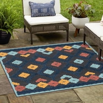 Unique Loom Belize Outdoor Collection Area Rug - Sarstoon (7' 10" Square Charcoal/Navy Blue)