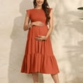 thumbnail image 2 of XJDJHC Women's Materntiy Dress Maternity Casual Short Sleeve Crew Neckdress Pregnant Bohemian Solid Color Flowy Maxi Dresses Tiered Dresses For Women, 2 of 6