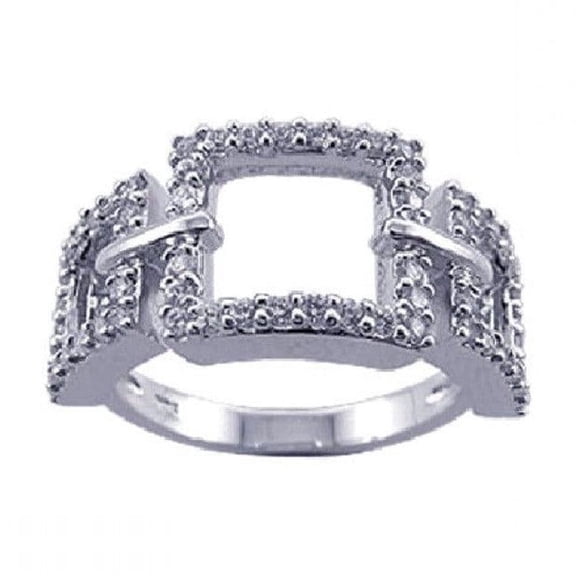 Sterling Silver 925 Rhodium Plated White Cubic Zirconia Link Chain Square Ring Jewelry Female Size 5