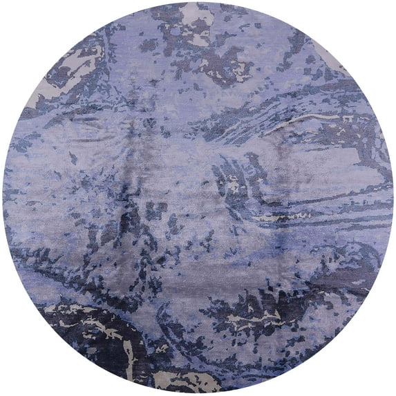 Ahgly Company Indoor Round Mid-Century Modern Blue Gray Oriental Area Rugs, 5' Round