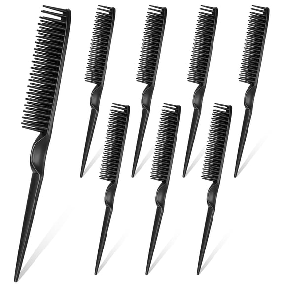 BPPEG 8Pcs 3 Row Rat Tail Comb Styling Loc Comb for Natural Detangling Curly Hair | Travel Size, Rat-Tail Teasing Brush for Combing, Styling, and Sectioning, Suitable for Men Women
