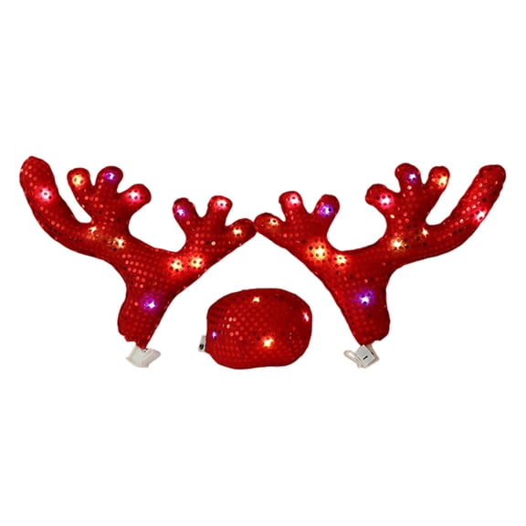 Puwuzcl Red LED Light-Up Reindeer Antlers & Nose Car Decor - Holiday Christmas Vehicle Decoration for Winter & New Year
