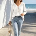 thumbnail image 5 of Vivianyo HD Women's Pleated V Neck Blouse, Tunic Shirts for Women Loose Fit Long Sleeve Top, Fall Office Casual Blouse for Daily Commute and Shopping Trips, Sizes S-2XL, 5 of 7