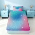thumbnail image 4 of Homewish Glitter Stars Twin Sheets for Girls, Rainbow Galaxy Bedding, Blue Pink, 3-Piece (1 Flat Sheet, 1 Fitted Sheet and 1 Pillowcase), 4 of 6