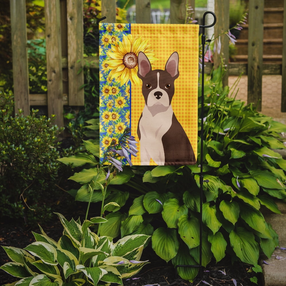 Summer Sunflowers Red Boston Terrier Flag Garden Size