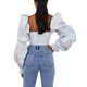 thumbnail image 4 of TRKIYQC - Camiseta informal de manga farol para mujer, a la moda, floral, con cuello cuadrado, ombligo expuesto TRKIYQC perder, 4 of 9