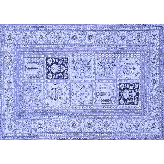 Ahgly Company Machine Washable Indoor Rectangle Persian Blue Traditional Area Rugs, 8' x 10'