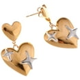 thumbnail image 3 of Gold Tone Heart Dangle Earrings with Silver Star Accents - Gold, 3 of 4