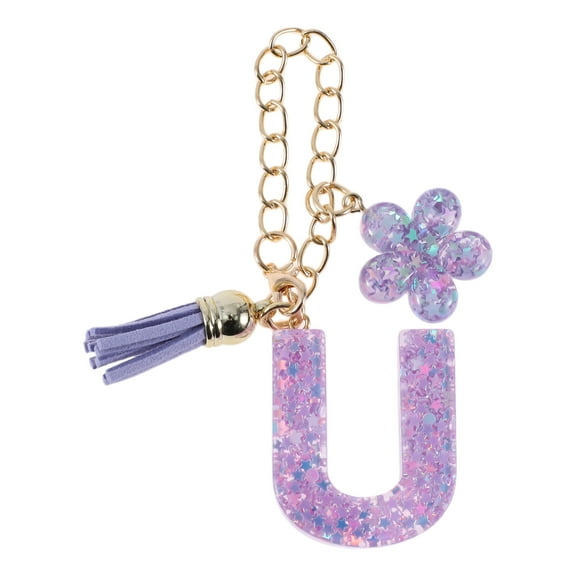 Unique Bargains 1 Pc Star Sequin Letter U Flower Tassel Pendant Water Cup Pendant Purple Metal Resin